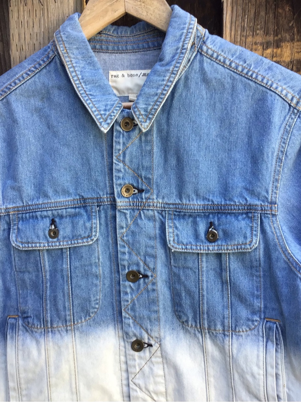 Rag & Bone Jean Cropped Ombre Denim Jacket Womens Medium Blue White Fade - Picture 2 of 11